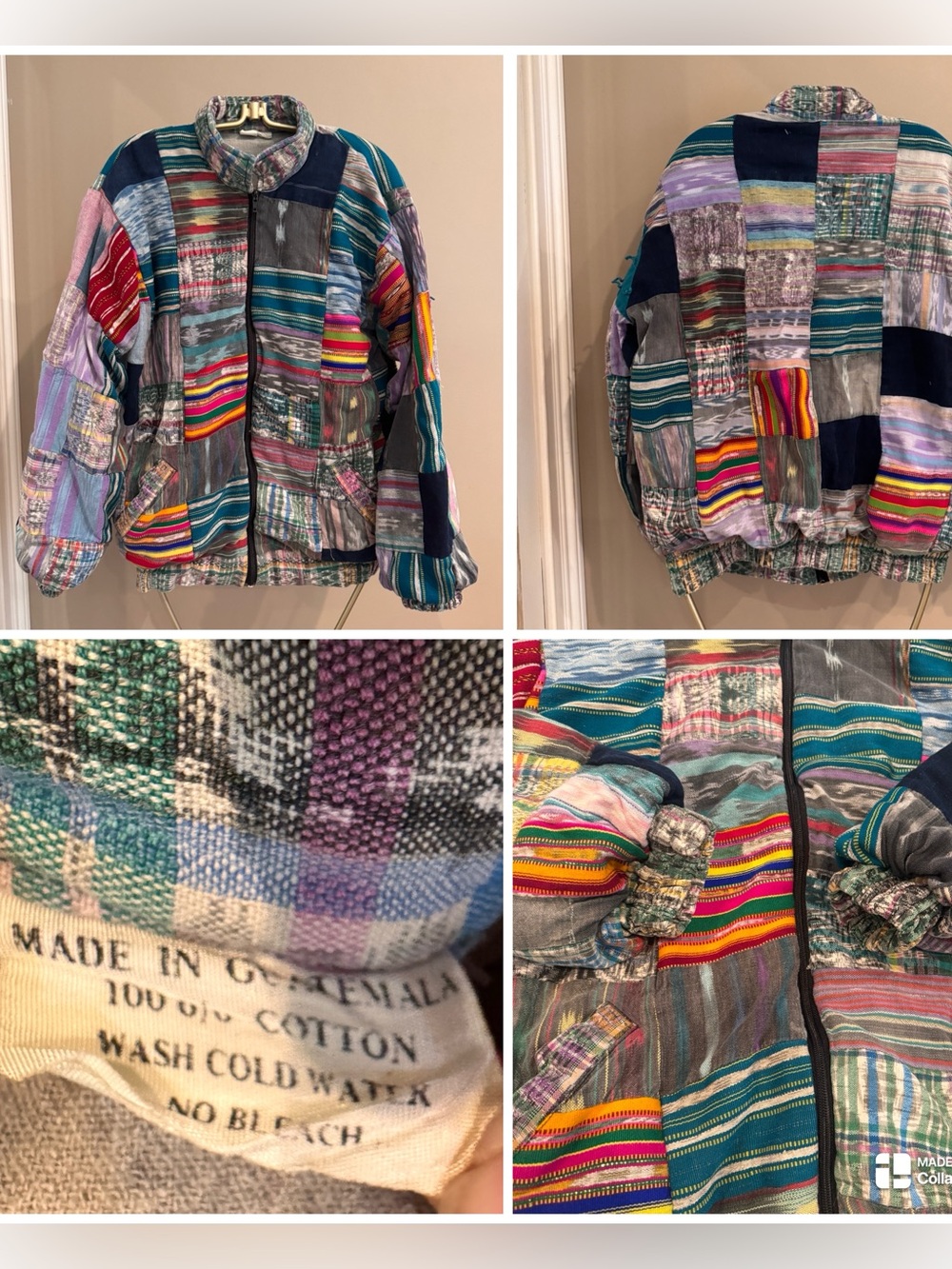 Vtg 80-90s  patchwork jacket, handwoven ikat textiles Made in Guatemala.